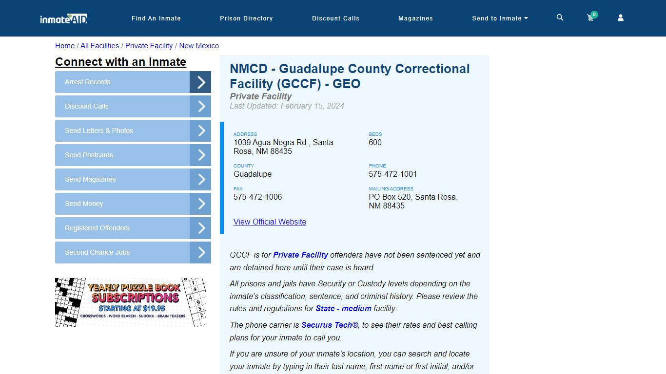 NMCD - Guadalupe County Correctional Facility (GCCF) - GEO